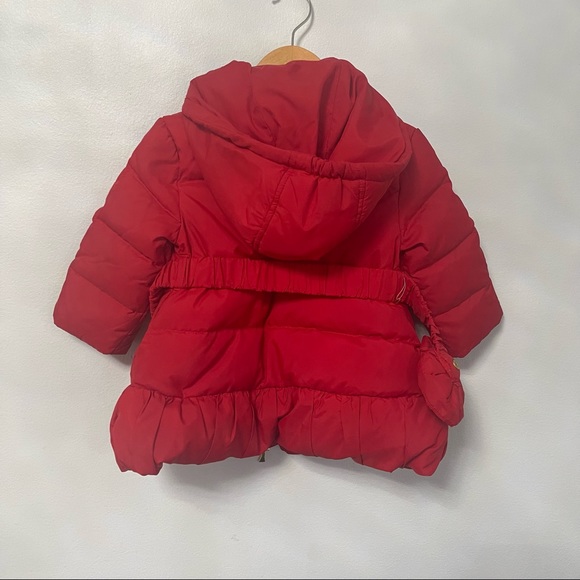 Kate Spade New York Red Puffer Hooded Jacket W/ Flower/ Rose Belt &Gold Hardware - Picture 14 of 16